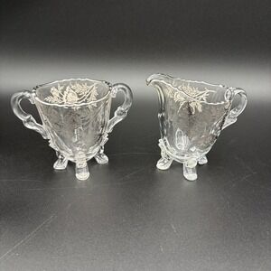 VTG Flanders Silver City Poppy Footed Glass Creamer and Sugar Set Silver Overlay